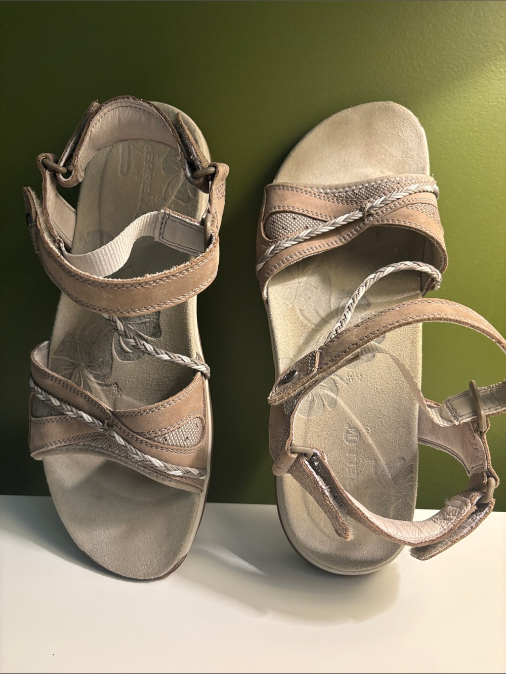 NEW Merrell Women's Braided Strap Sandals with Velcro Closures - Beige